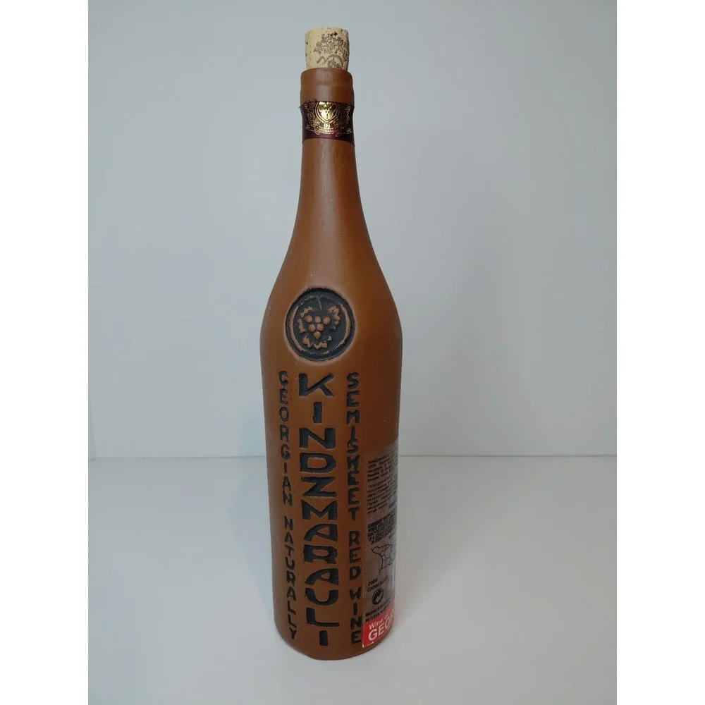 Kindzmarauli Georgian Ceramic Clay Red Wine Bottle w/ 3D Design Original‎ Cork